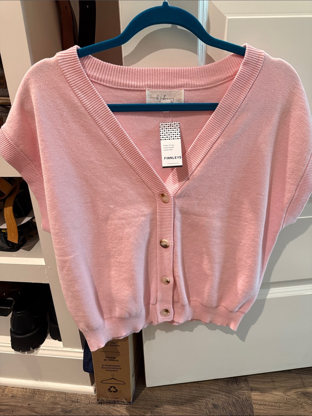 Soft Pink Short-Sleeve Button Cardigan